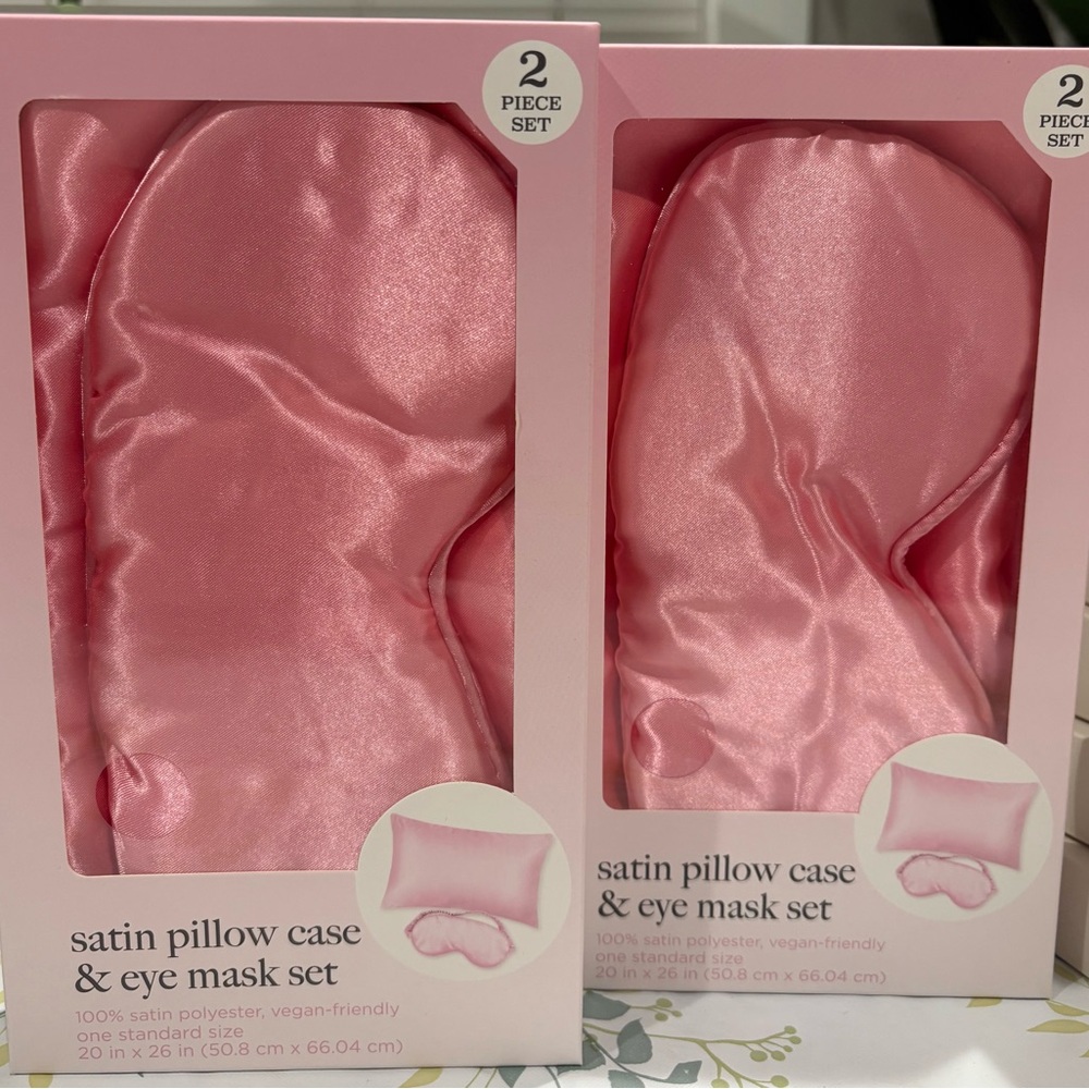 Pink Satin Pillowcase and Eye Mask Set
